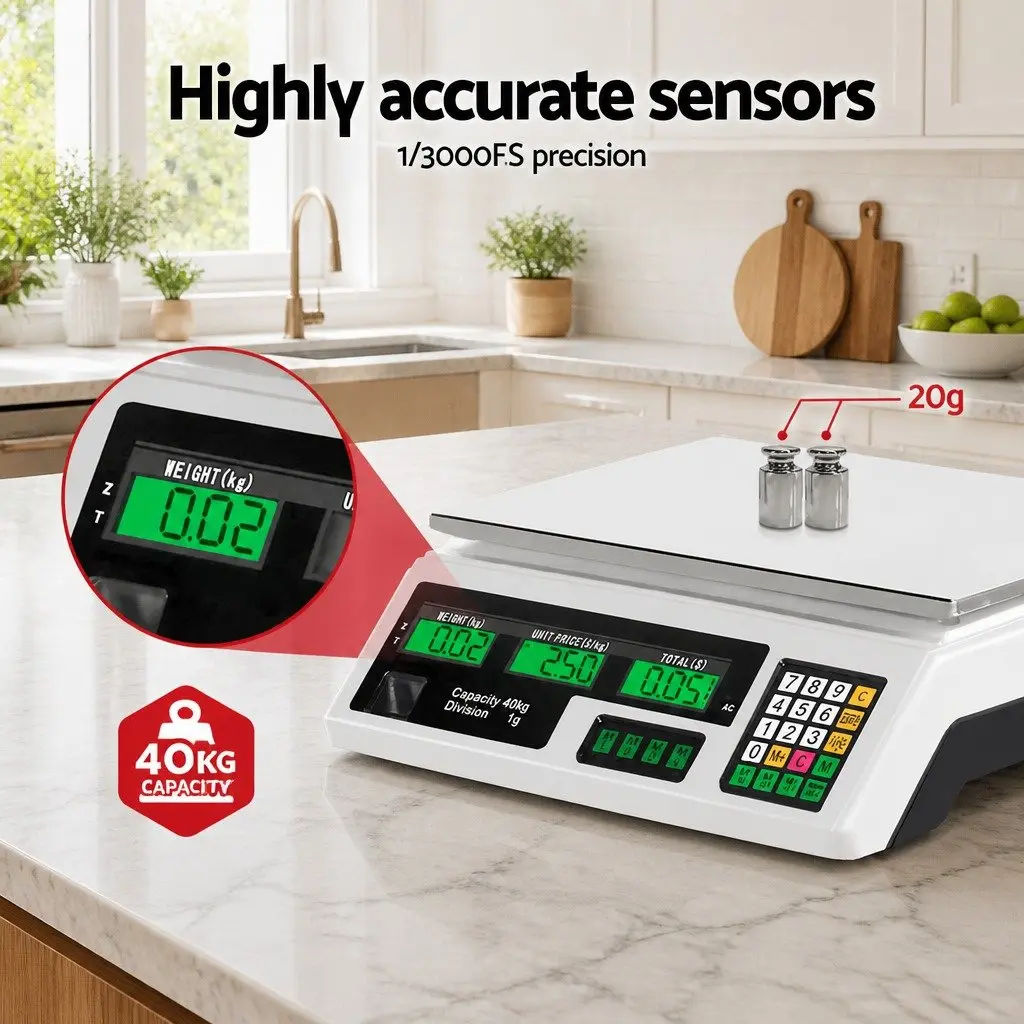 Digital Kitchen Scales Stainless Steel 35x23cm White LCD Display