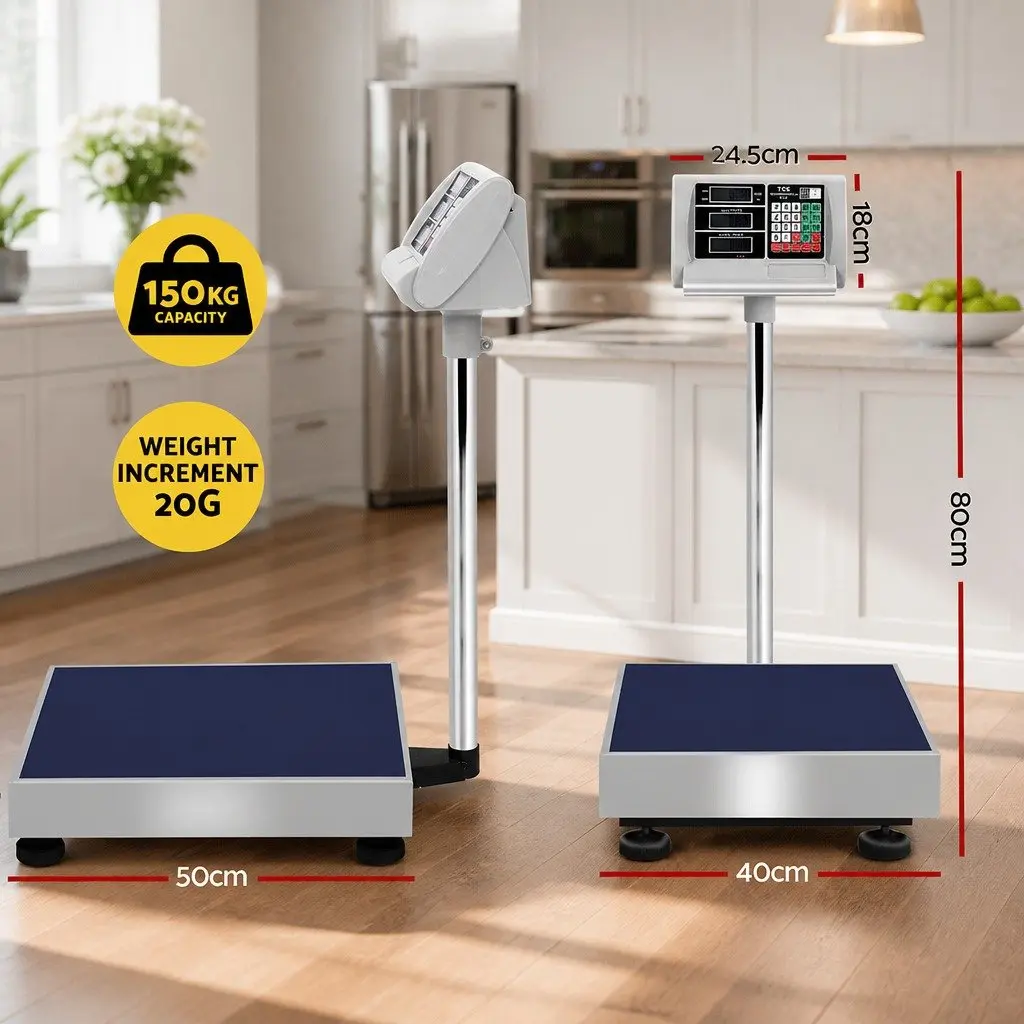 Digital Platform Scale Stainless Steel 50cm x 40cm 150KG Blue Silver