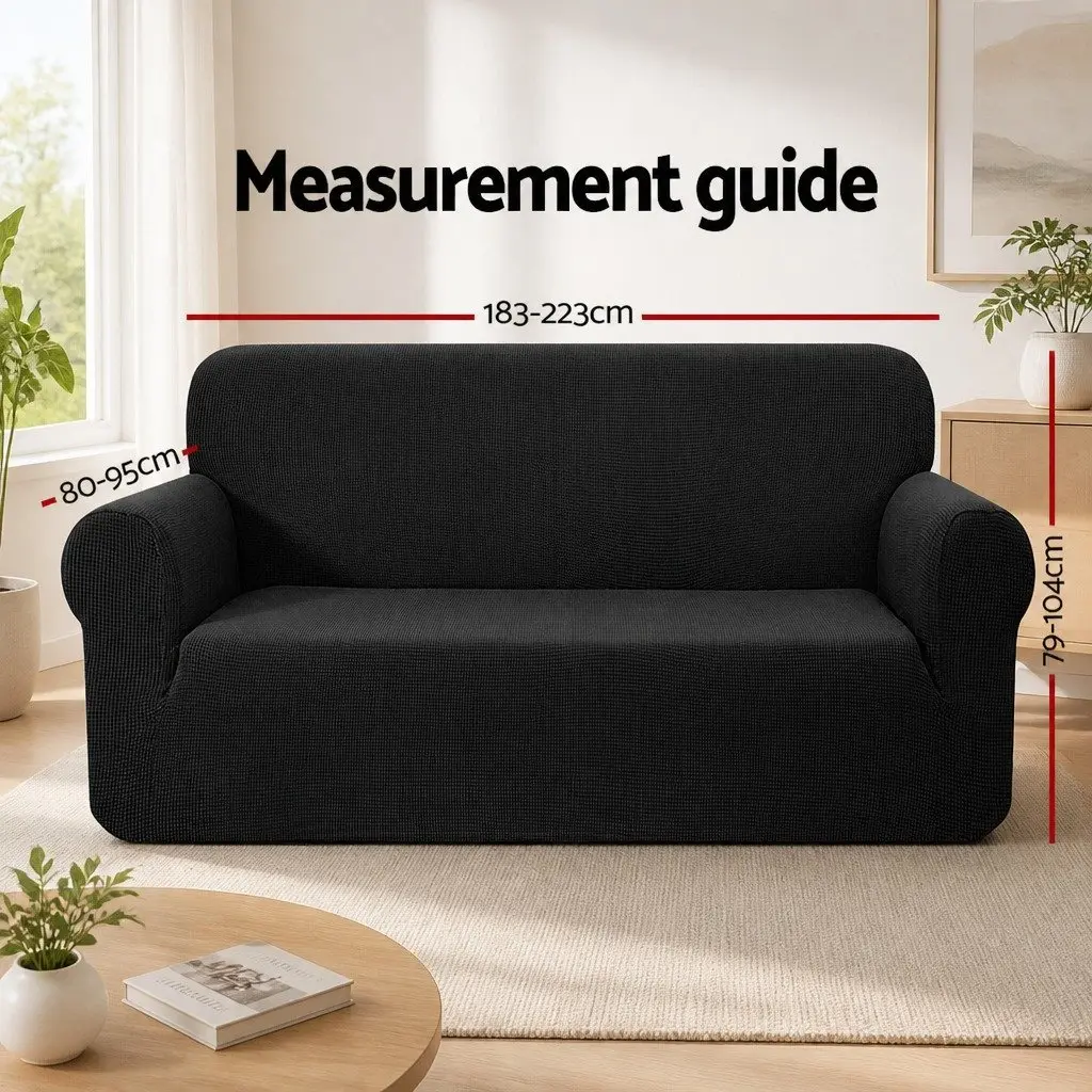 Sofa Cover High Stretch 3 Seater Black Polar Fleece Couch Protector
