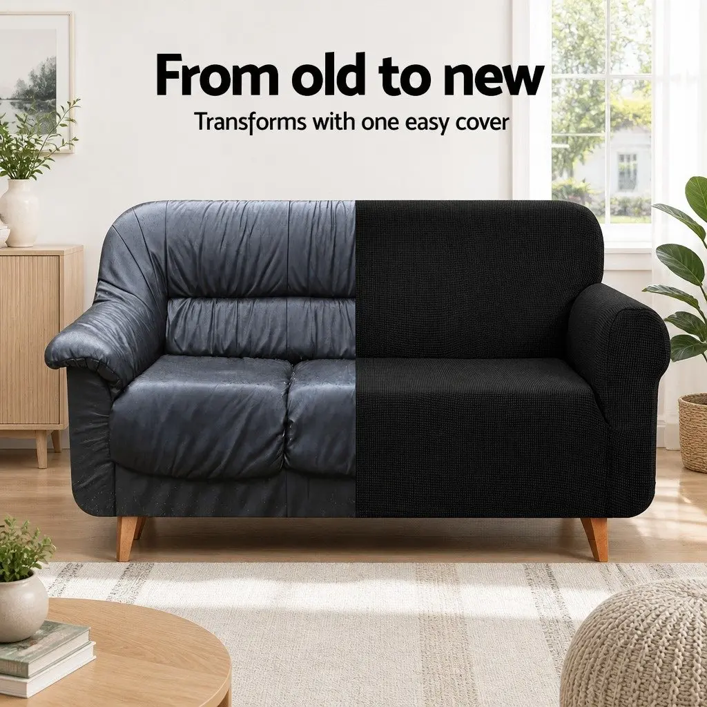Sofa Cover High Stretch 3 Seater Black Polar Fleece Couch Protector