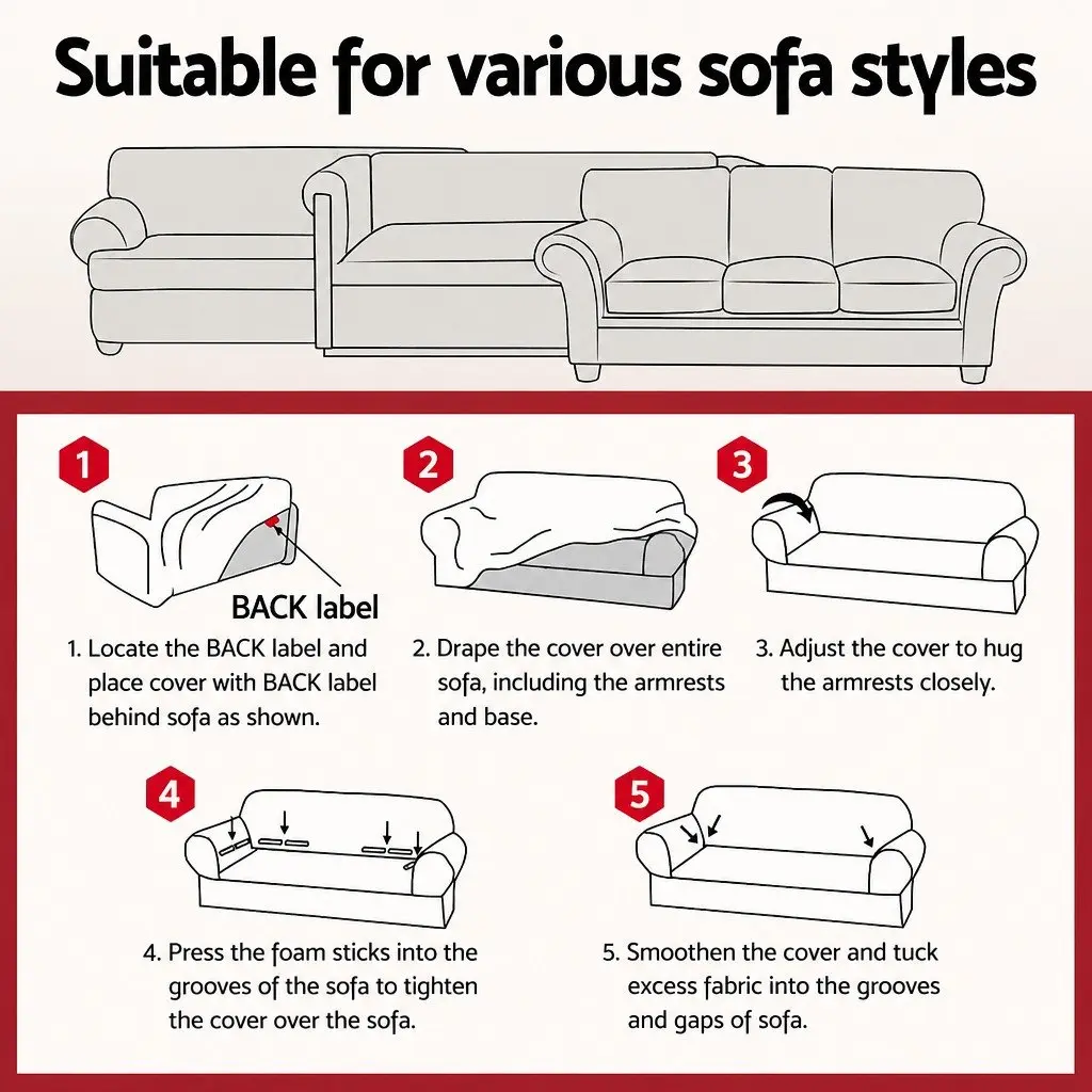 Sofa Cover High Stretch 3 Seater Black Polar Fleece Couch Protector