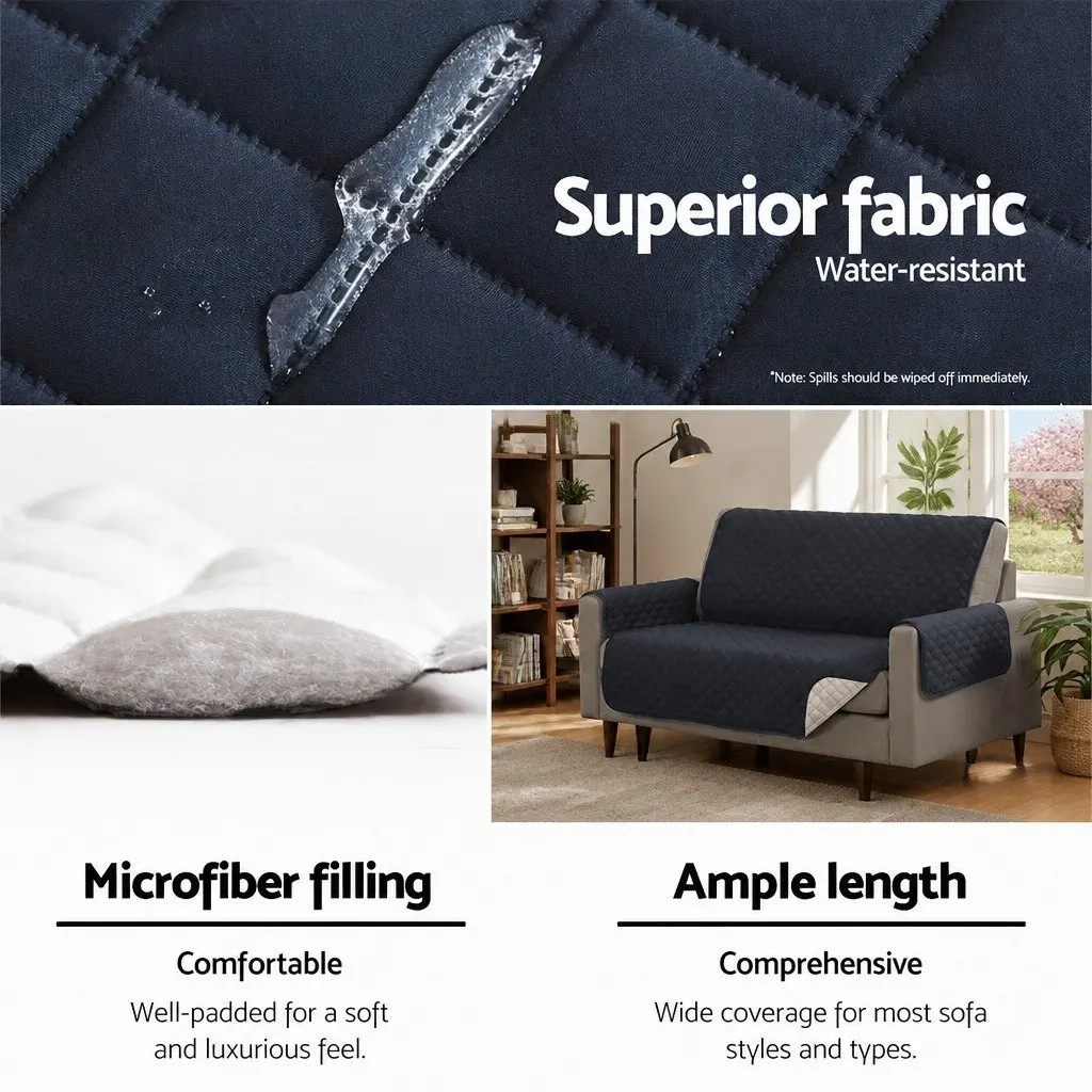 Sofa Cover Microfibre 3 Seater Quilted Dark Grey Couch Protector Anti-Slip Machine Washable