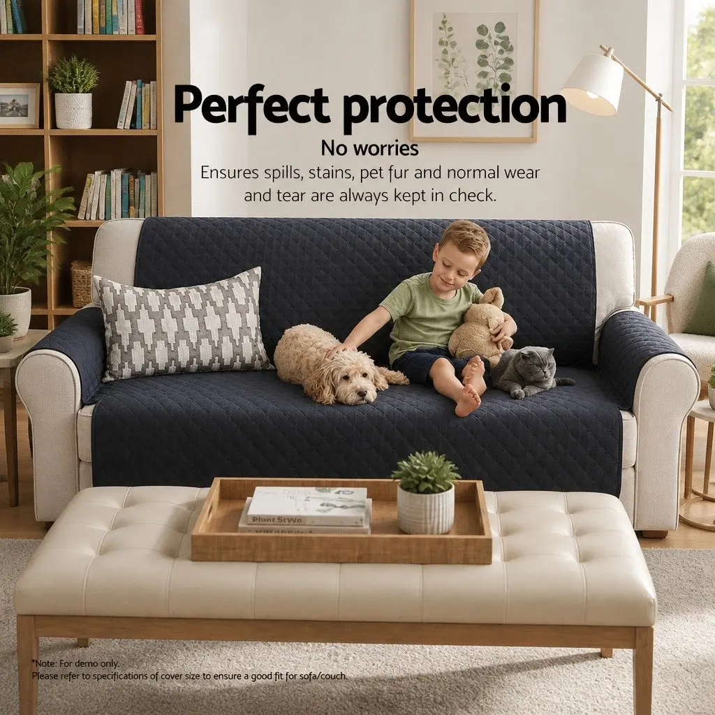Sofa Cover Microfibre 3 Seater Quilted Dark Grey Couch Protector Anti-Slip Machine Washable