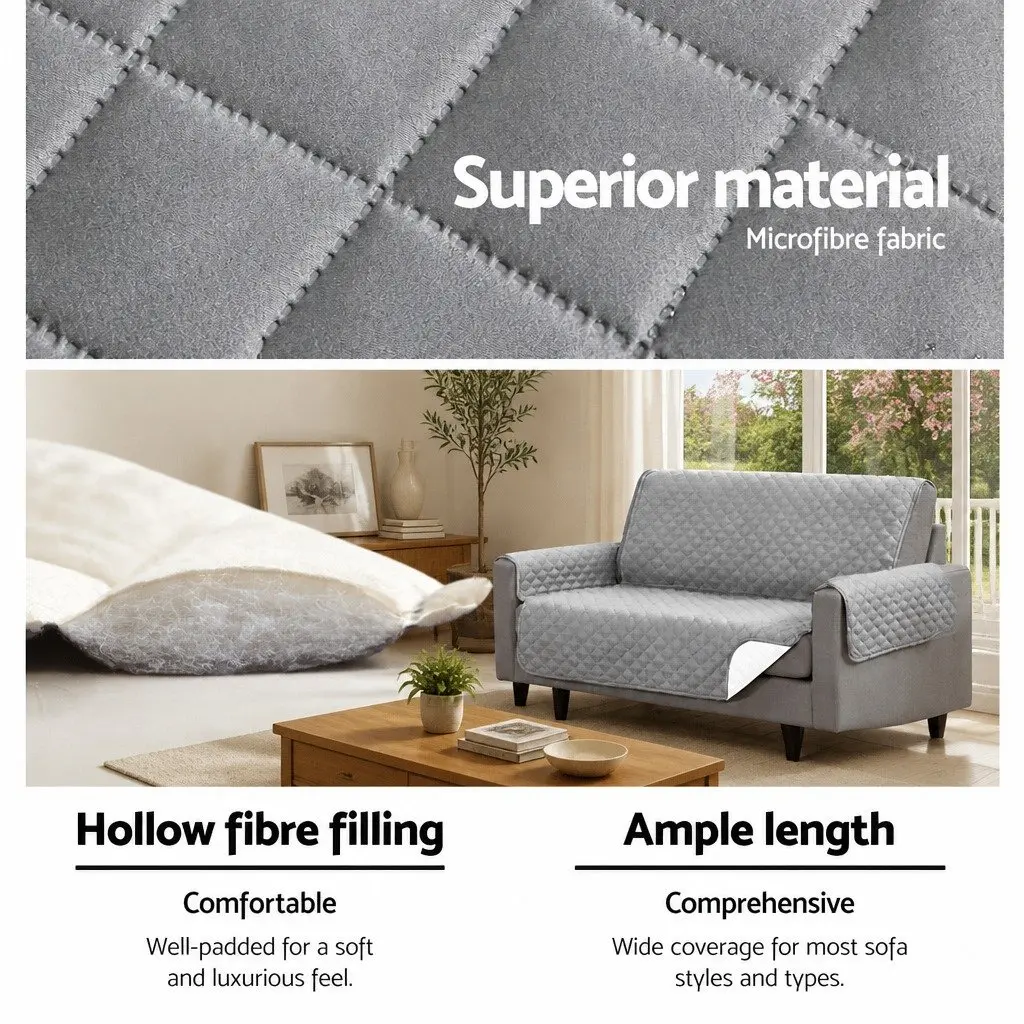 Sofa Cover 3 Seater Quilted Grey Diamond Couch Protector Anti-Scratch Microfibre