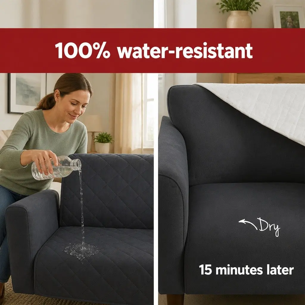 3 Seater Sofa Cover Water Resistant Diamond Quilted Design Dark Grey Couch