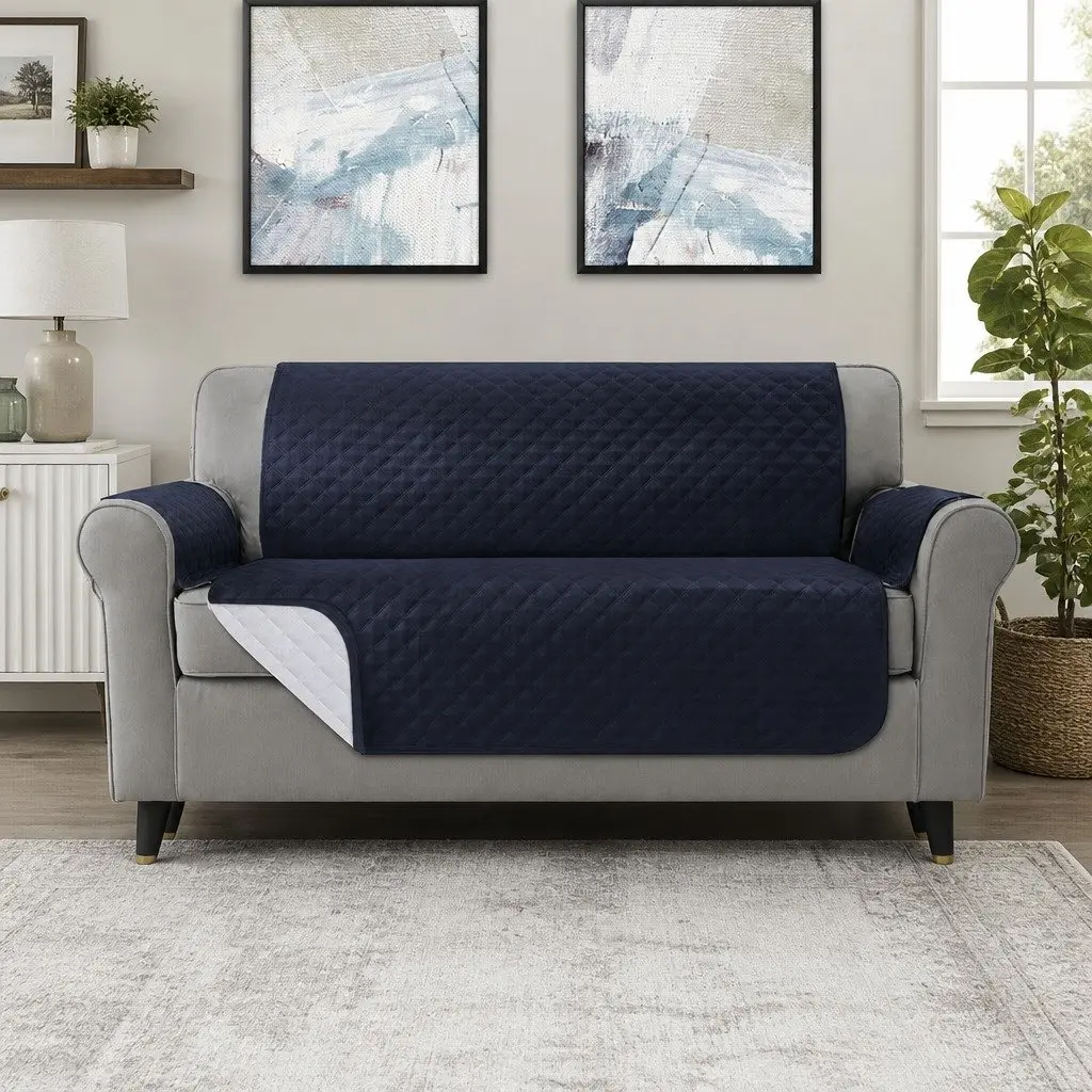 3 Seater Sofa Cover Water Resistant Diamond Quilted Design Dark Grey Couch