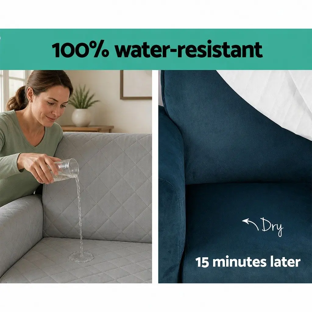 Sofa Cover Water Resistant 3 Seater Grey Microfibre Fabric with TPU Waterproof Coating