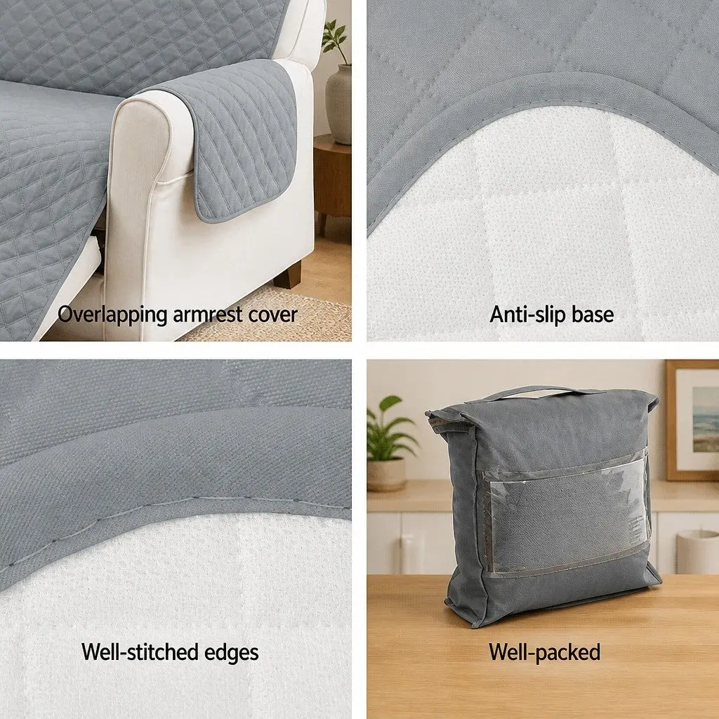Sofa Cover Water Resistant 3 Seater Grey Microfibre Fabric with TPU Waterproof Coating