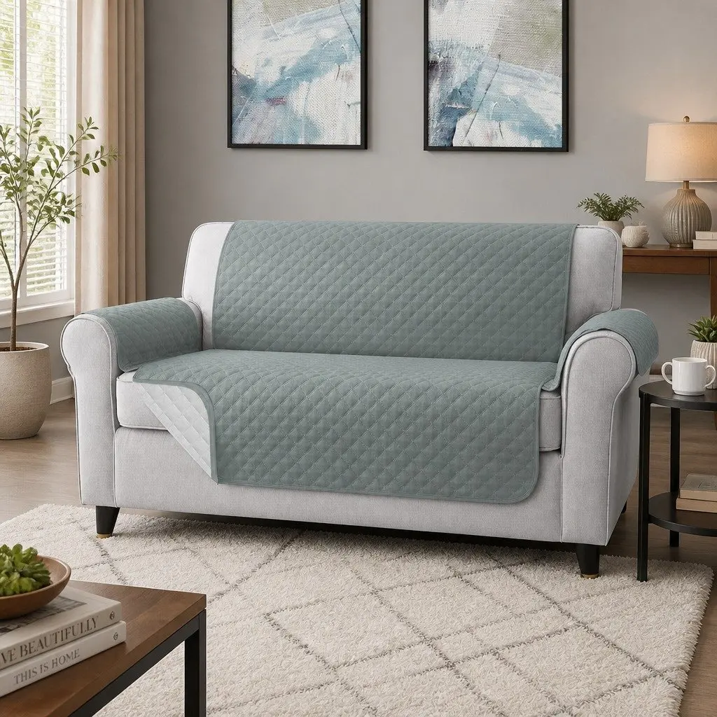 Sofa Cover Water Resistant 3 Seater Grey Microfibre Fabric with TPU Waterproof Coating