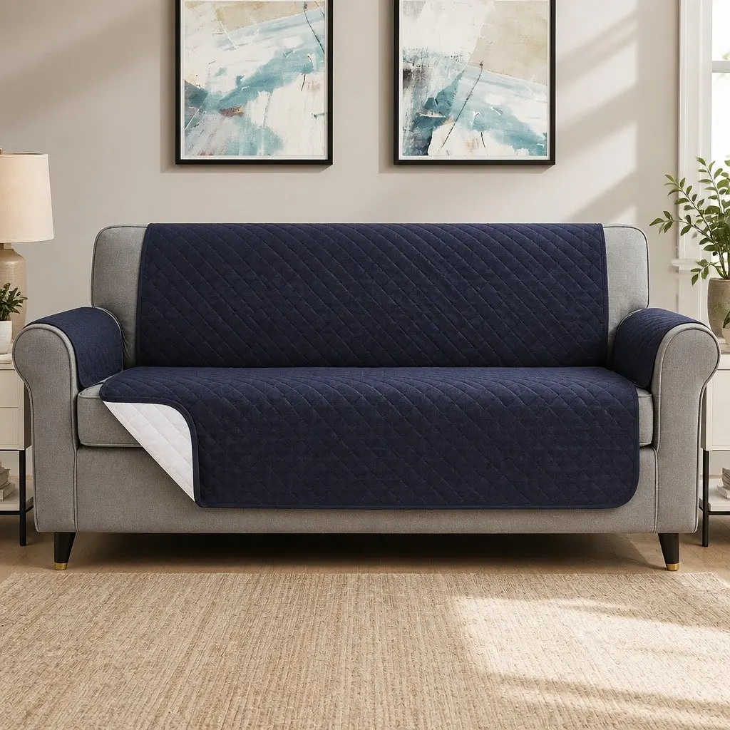 4 Seater Sofa Cover Water Resistant Diamond Quilted Design Anti-slip Dark Grey