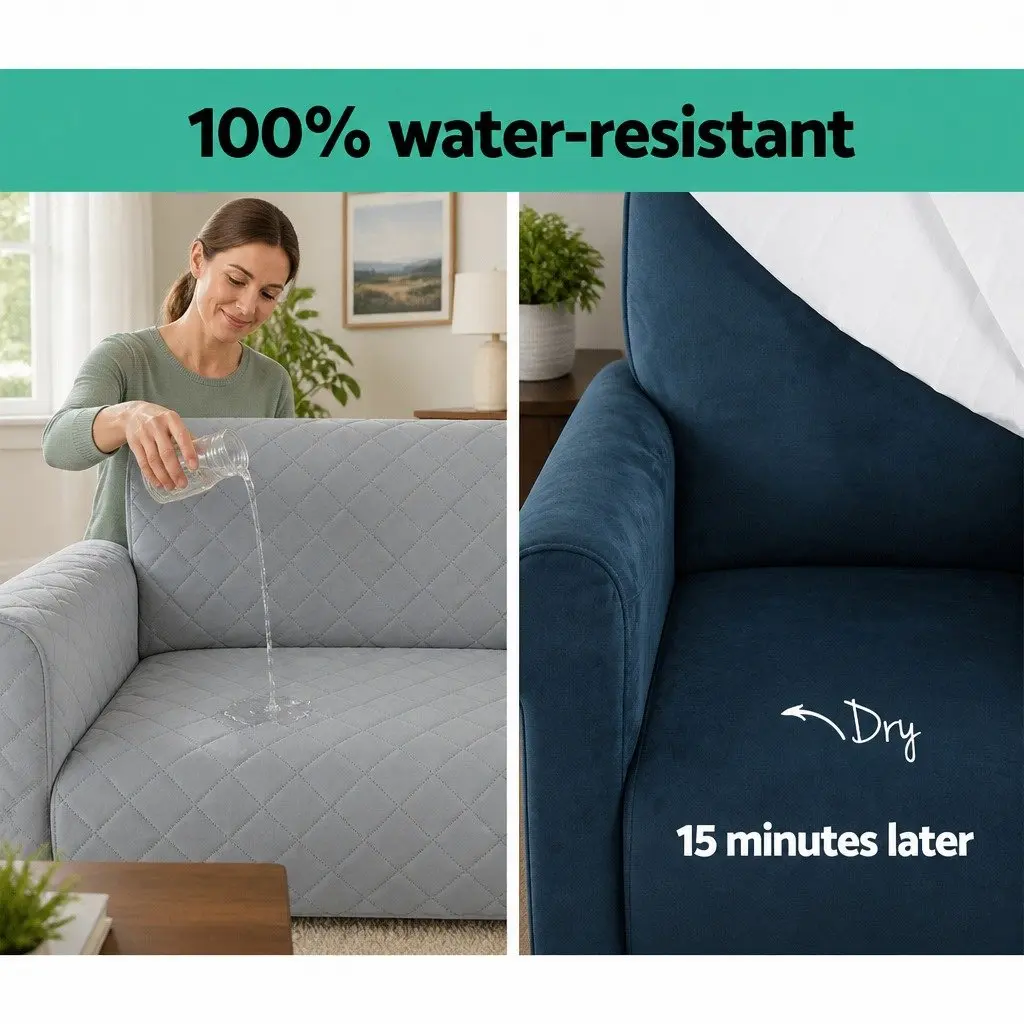 4 Seater Couch Protector Grey Microfibre Water Resistant Diamond Quilted Cover