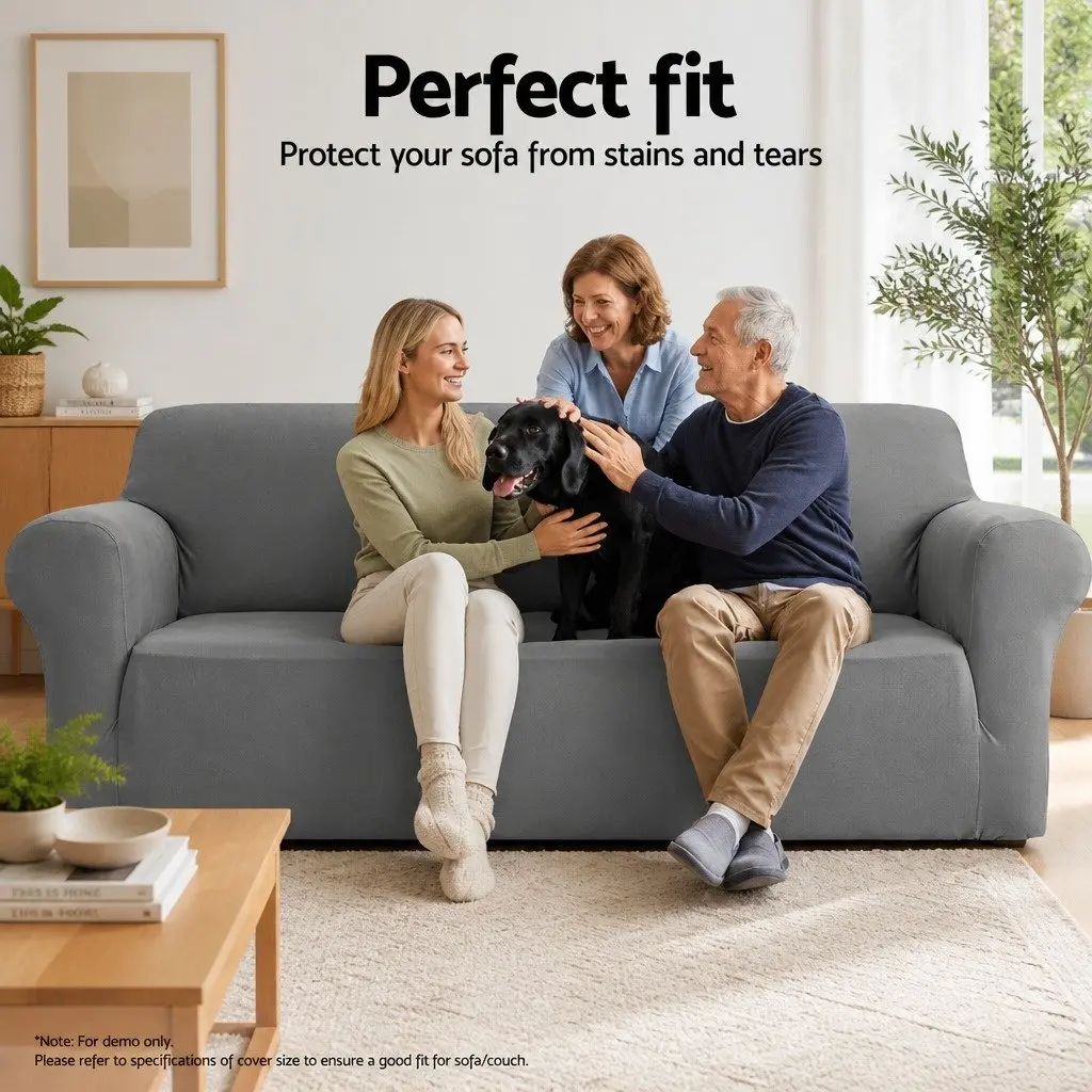 Sofa Cover Knitted Fabric 2 Seater Grey Stretch Machine Washable