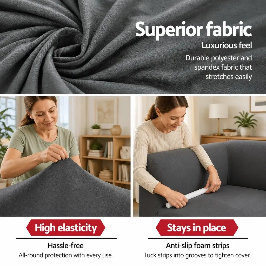 Sofa Cover Knitted Fabric 2 Seater Grey Stretch Machine Washable