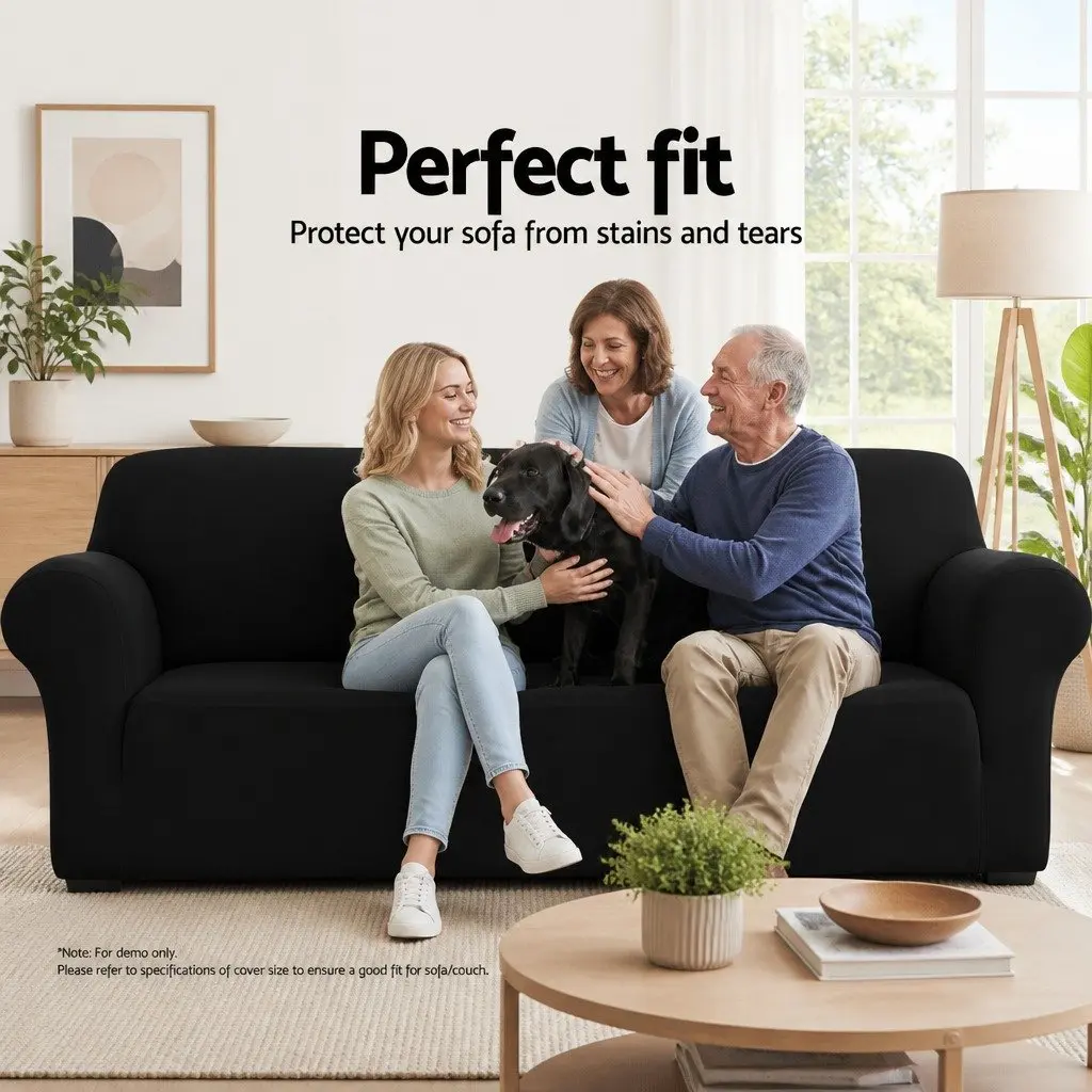 3 Seater Sofa Cover Knitted Fabric Black Stretchable Easy Fit