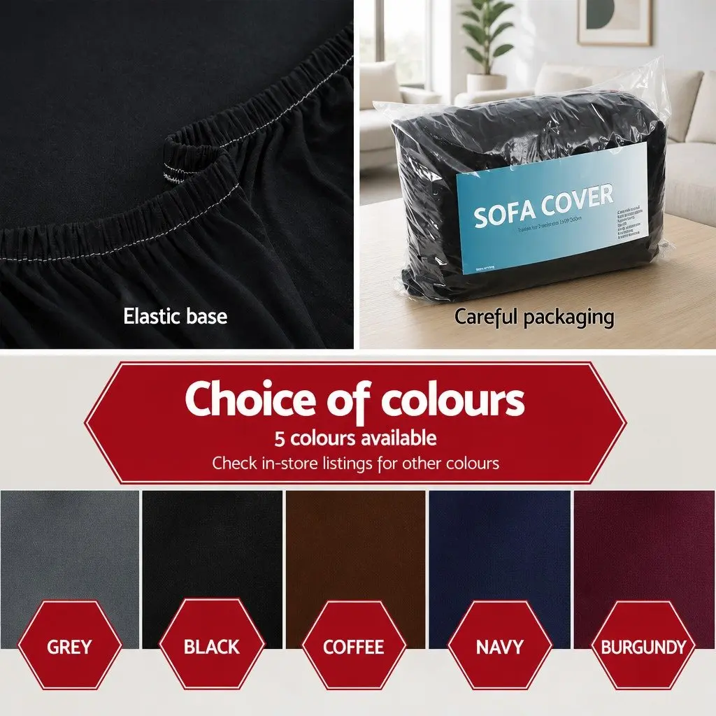 3 Seater Sofa Cover Knitted Fabric Black Stretchable Easy Fit