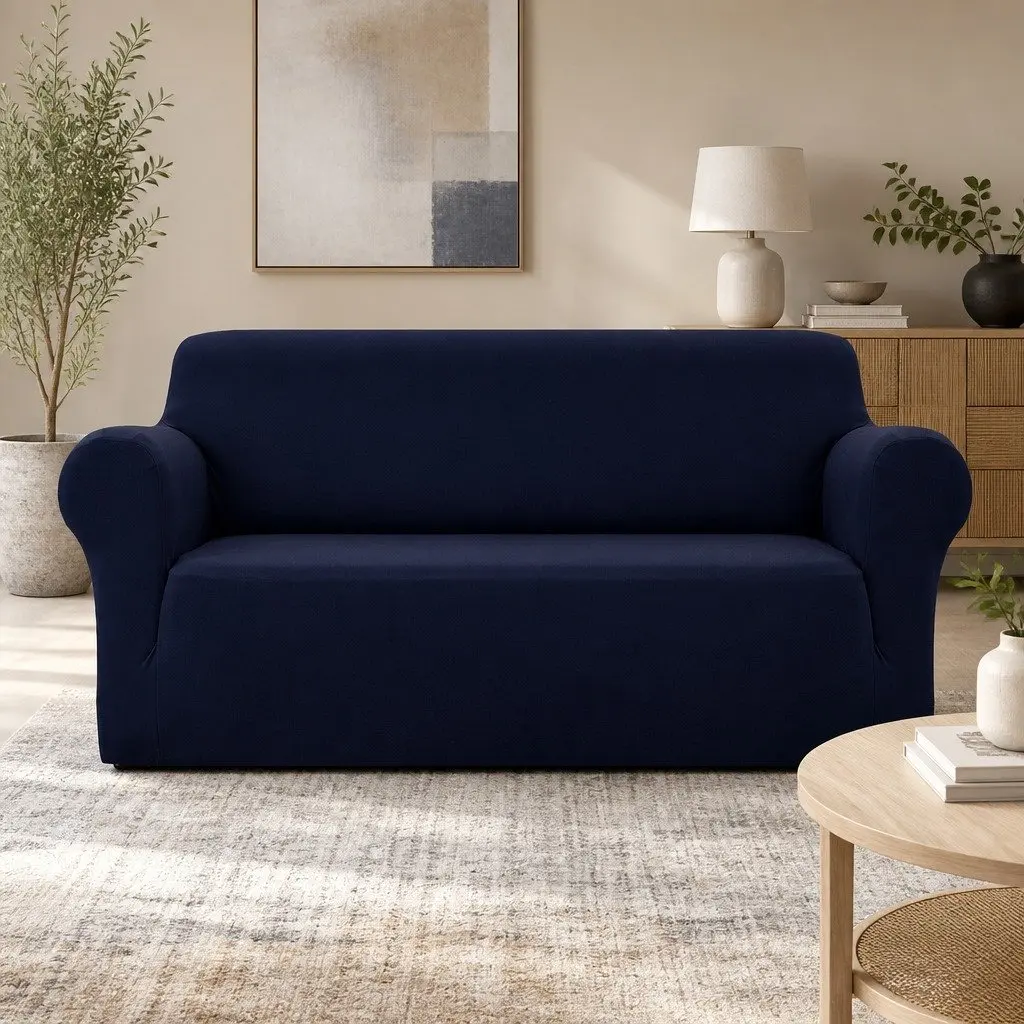 Sofa Cover 3 Seater Stretch Elastic Knitted Fabric Couch Protector Navy