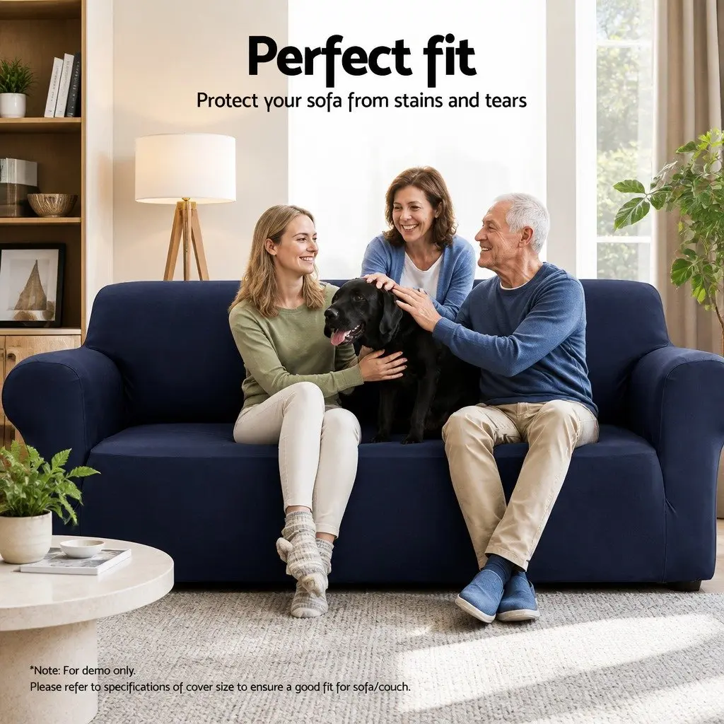 Sofa Cover Knitted Fabric 3 Seater Stretch Elastic Couch Protector Navy