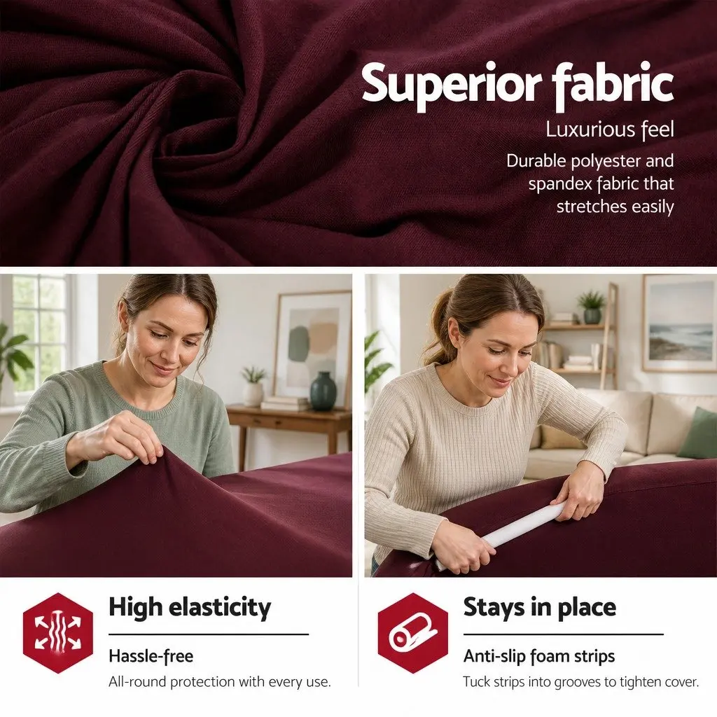 Burgundy Sofa Cover for 3-Seater Couch