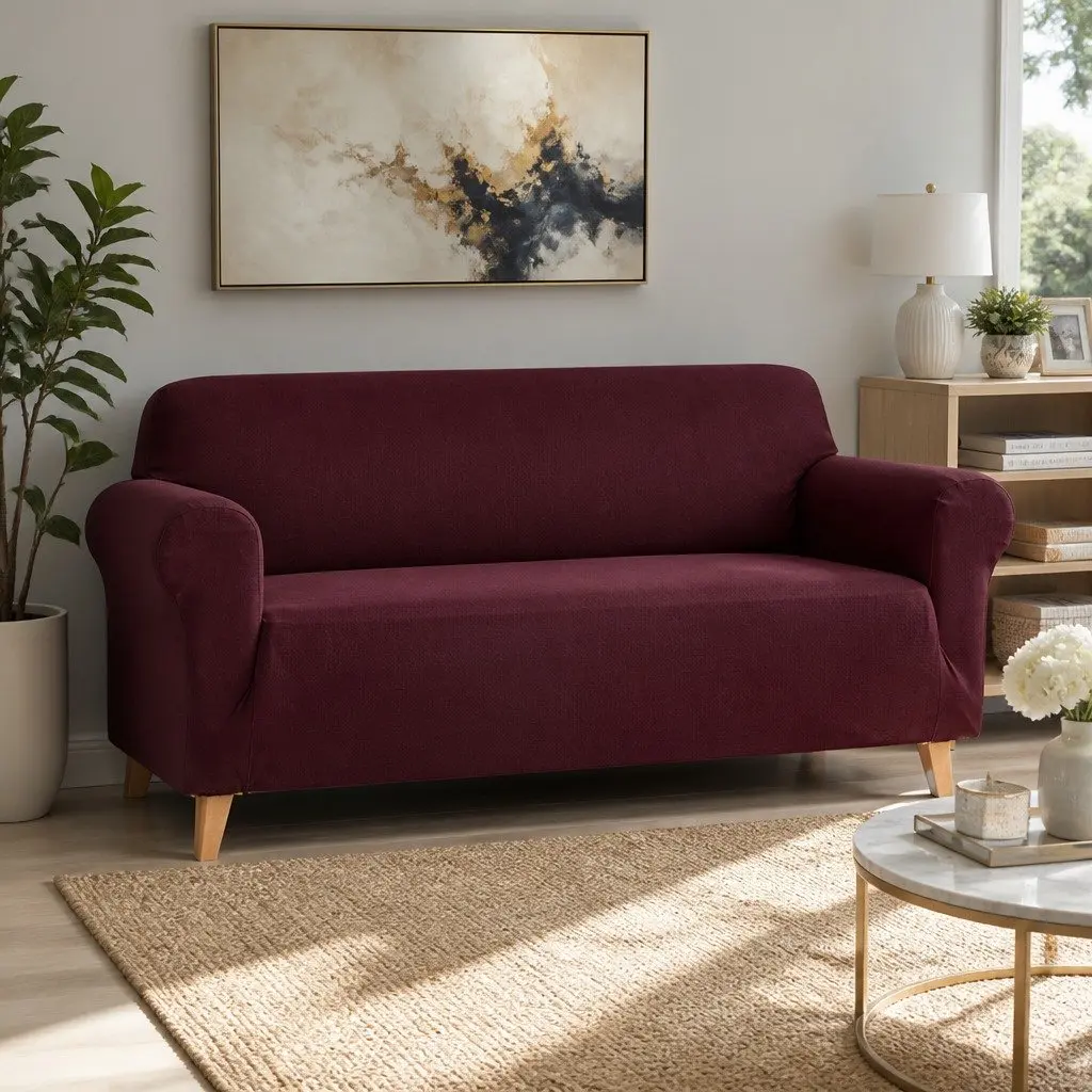 Burgundy Sofa Cover for 3-Seater Couch