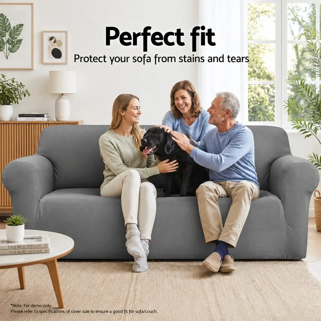 4 Seater Sofa Cover Stretch Knitted Fabric Grey