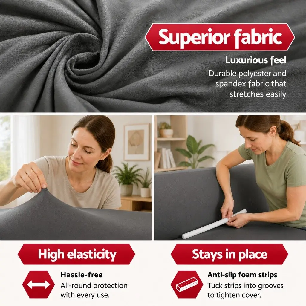 4 Seater Sofa Cover Stretch Knitted Fabric Grey