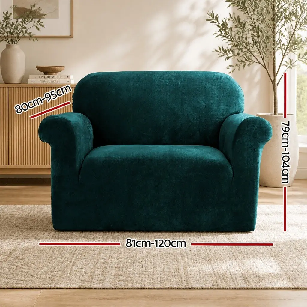 1 Seater Slipcover Velvet Stretch Protection Agate Green Machine Washable