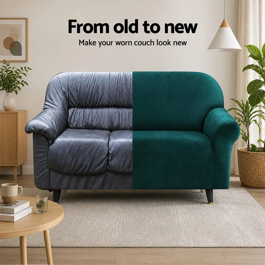 1 Seater Slipcover Velvet Stretch Protection Agate Green Machine Washable