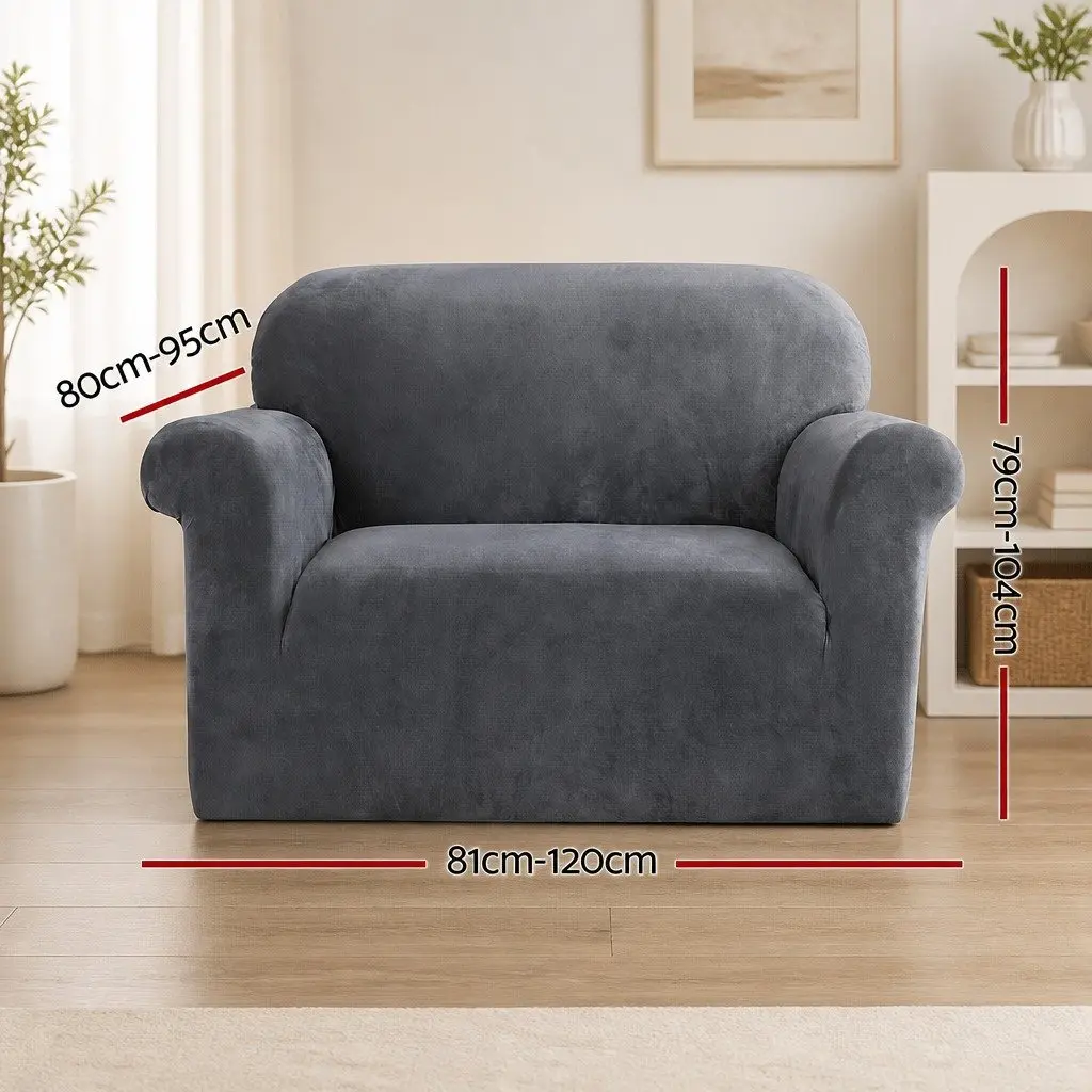 Sofa Cover Velvet Stretch 1 Seater Grey