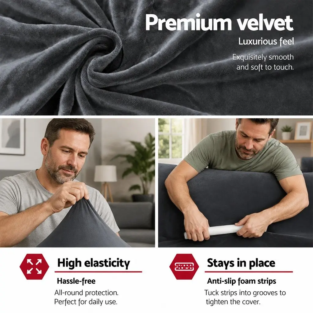Sofa Cover Velvet Stretch 1 Seater Grey