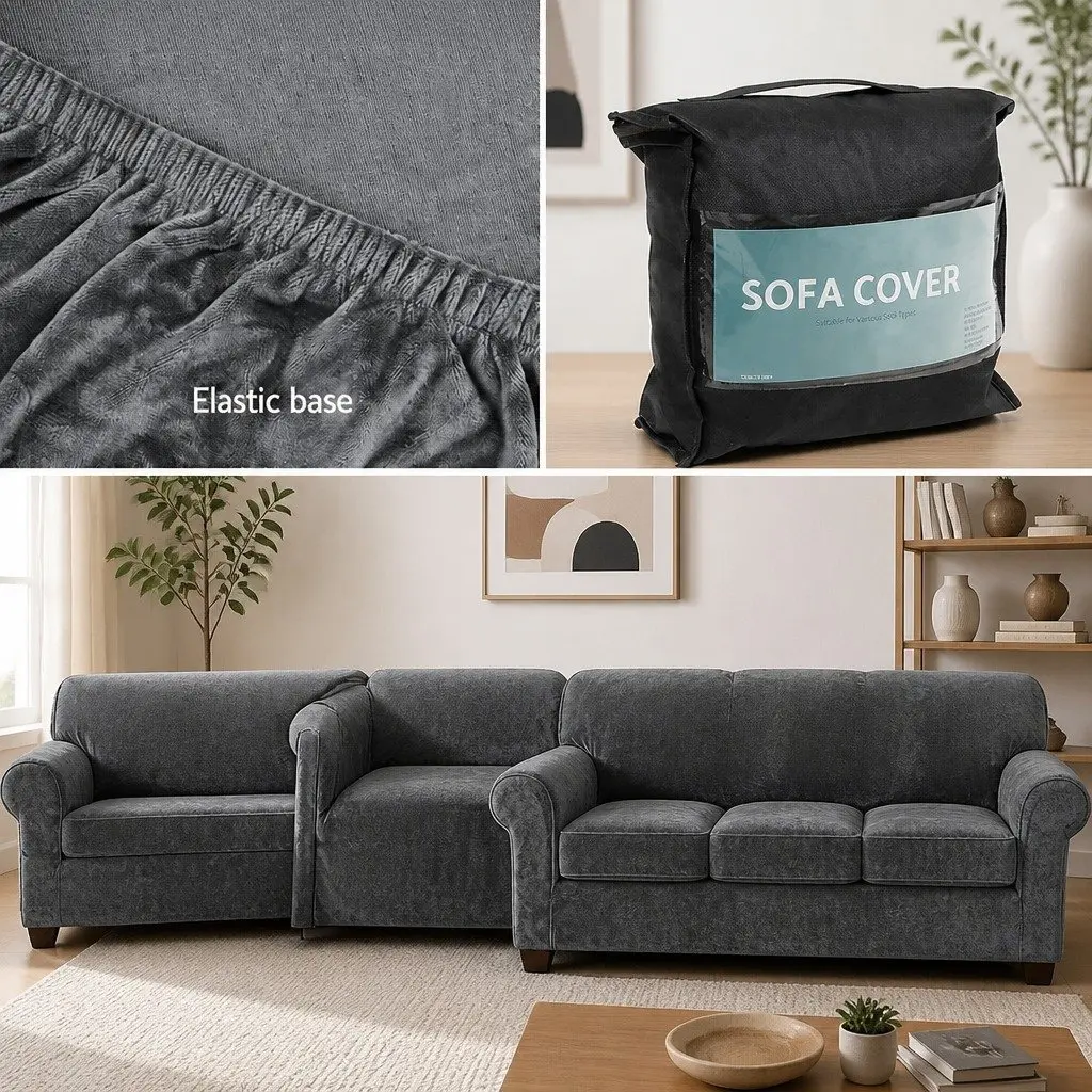 Sofa Cover Velvet Stretch 1 Seater Grey