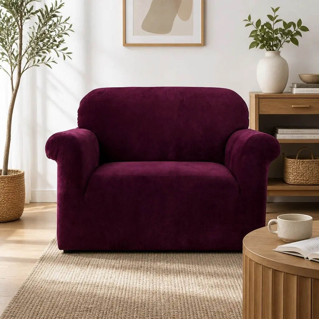 1 Seater Sofa Cover Velvet Arm Chair Couch Furniture Protector Ruby Red