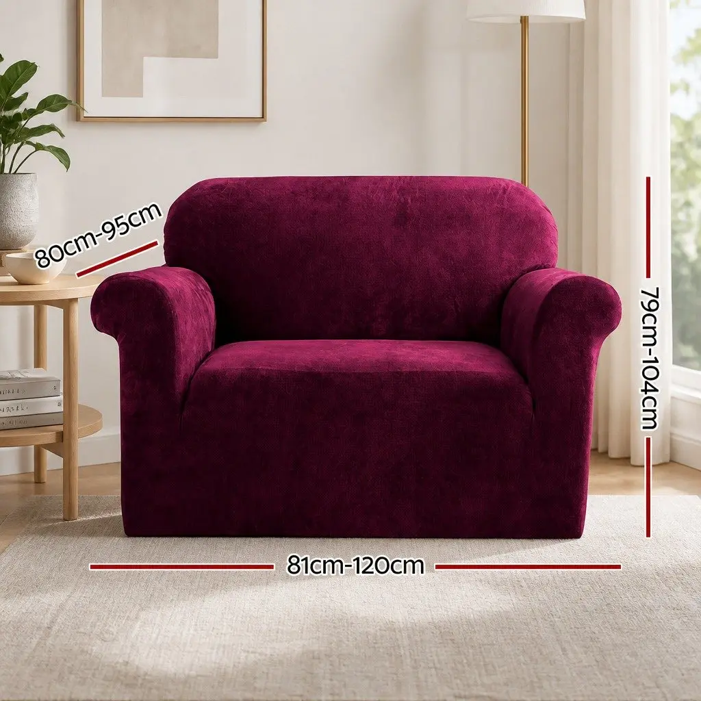 1seatervelvetsofacoverrubyredsoftstretchablefurnitureprotector