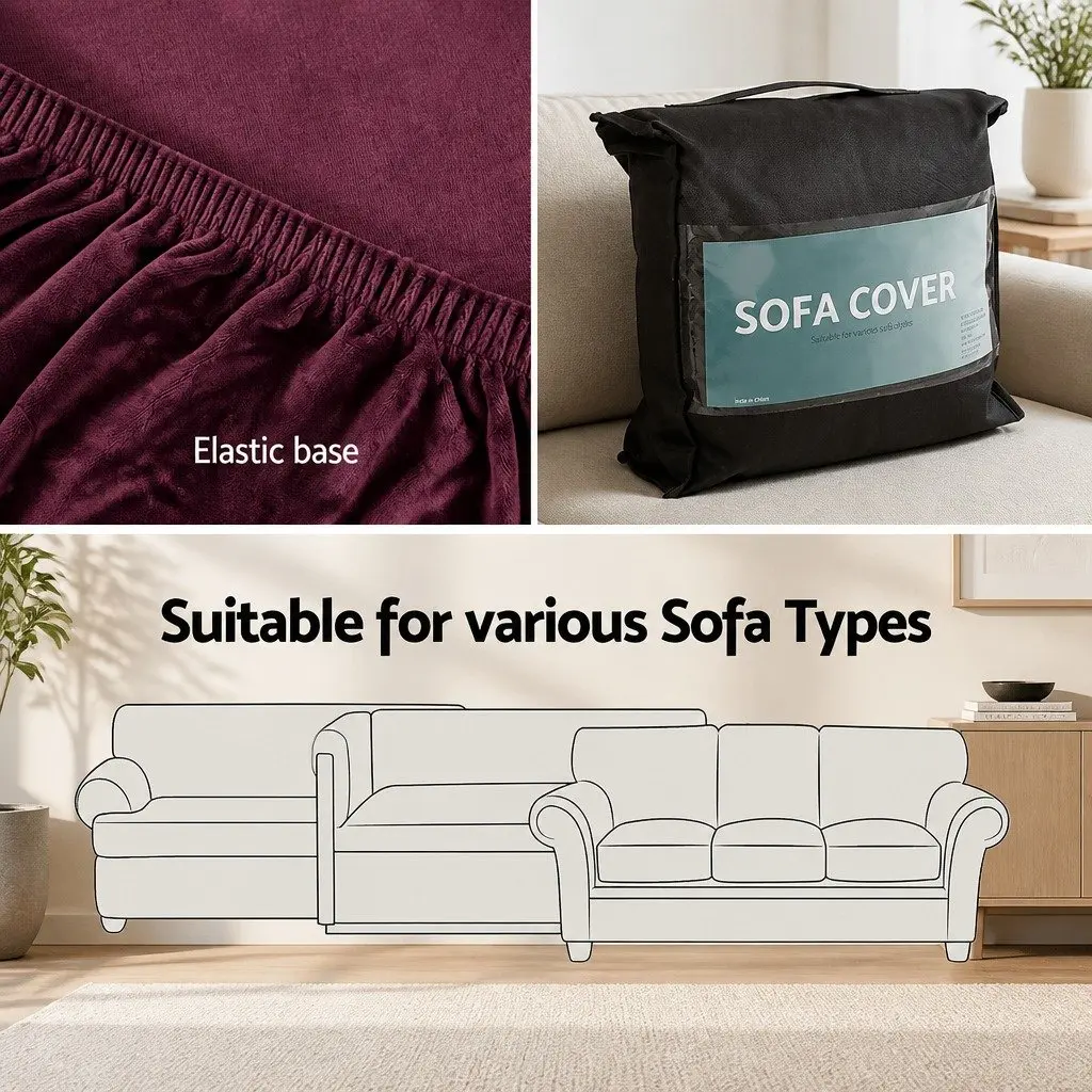 1seatervelvetsofacoverrubyredsoftstretchablefurnitureprotector