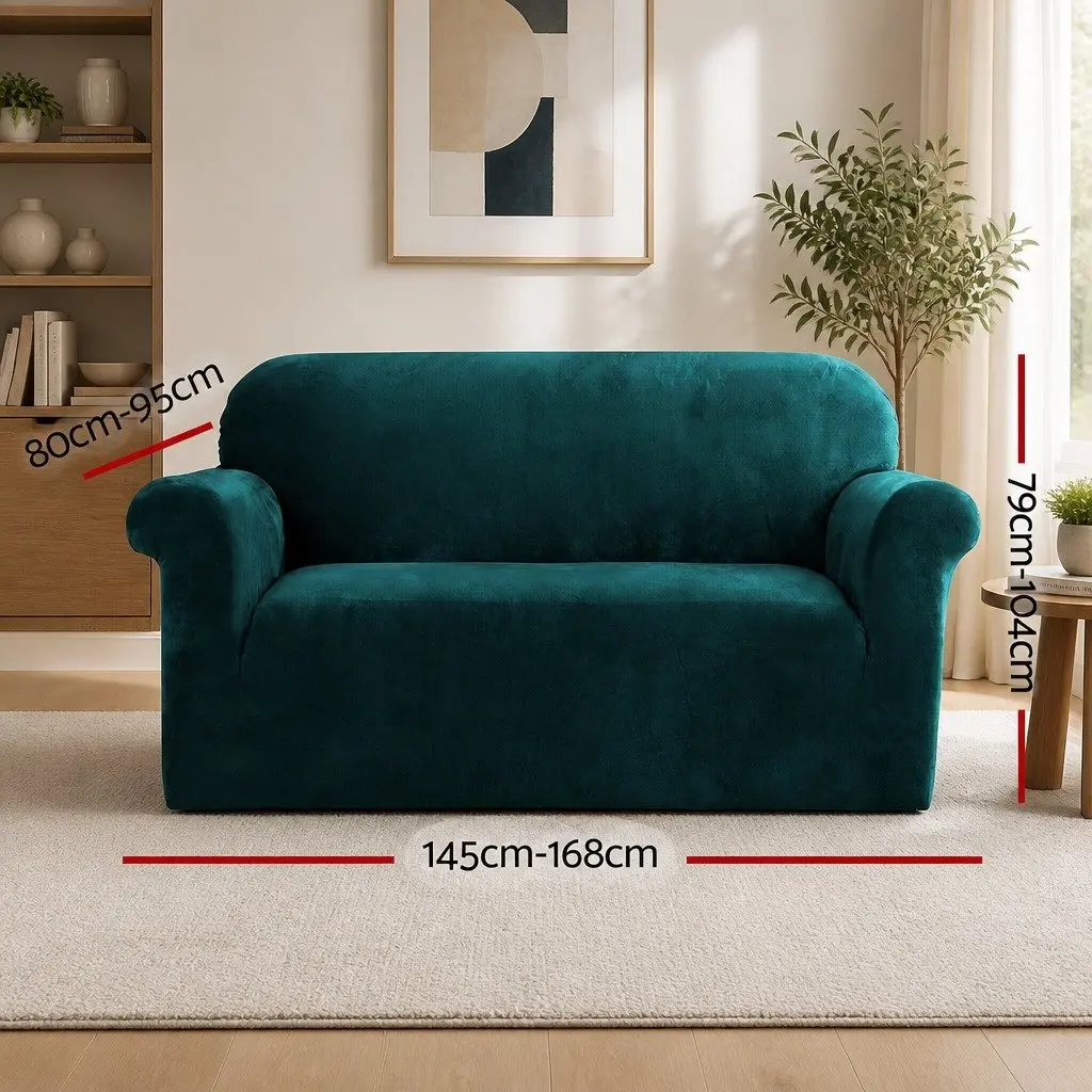 Sofa Cover Velvet 2 Seater Stretch Elastic Anti-Slip Agate Green Washable