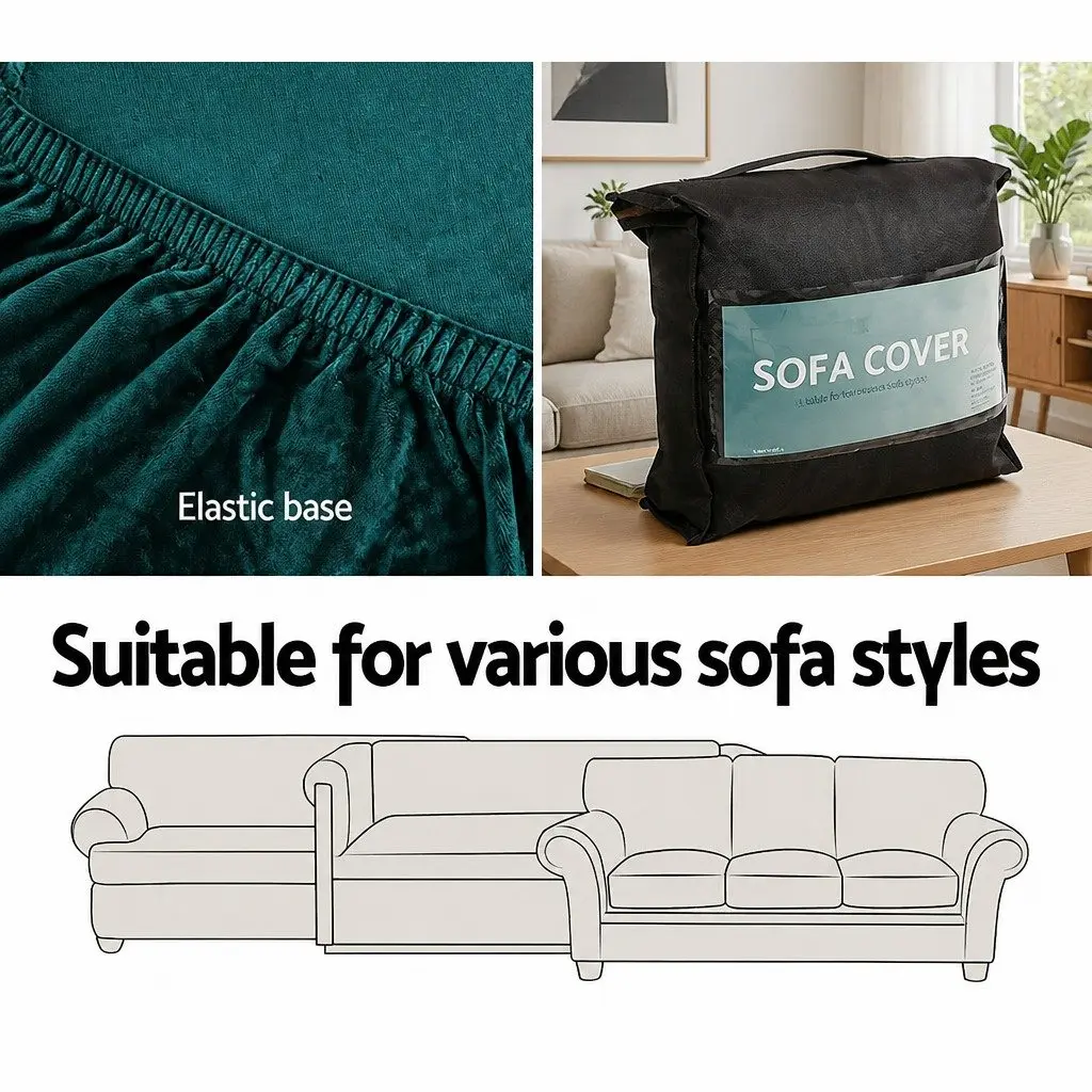 Sofa Cover Velvet 2 Seater Stretch Elastic Anti-Slip Agate Green Washable