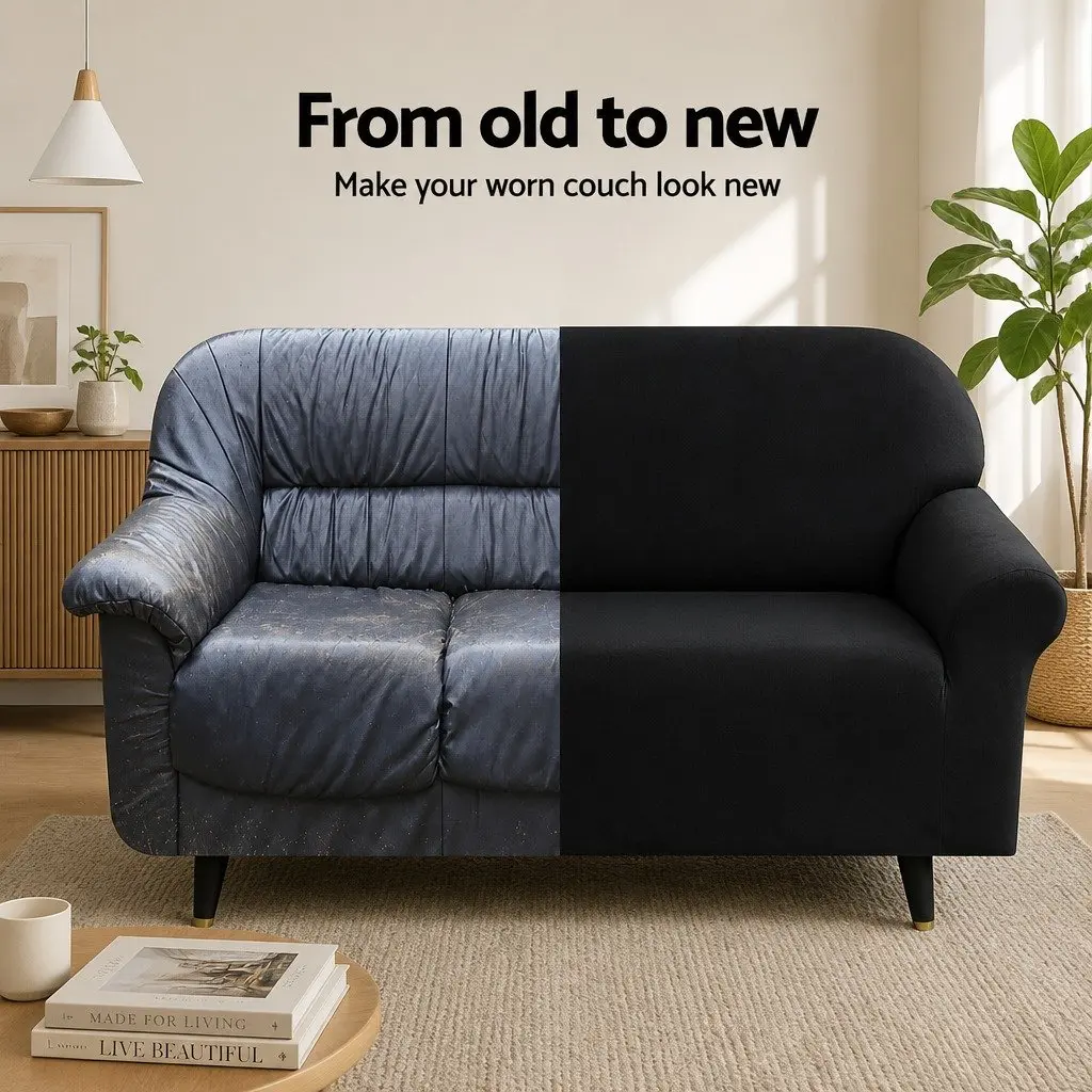2 Seater Sofa Cover Velvet Stretch Couch Protector Washable Furniture Black