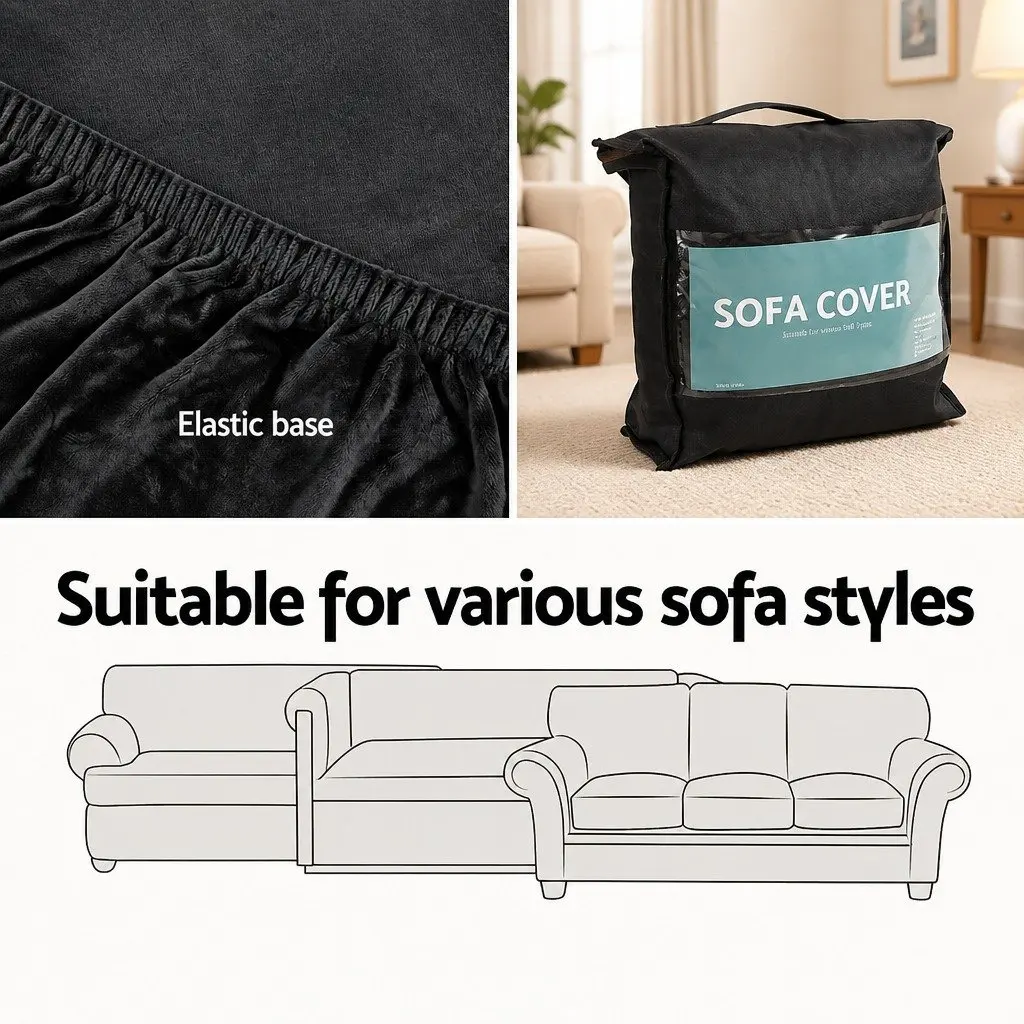 2 Seater Sofa Cover Velvet Stretch Couch Protector Washable Furniture Black