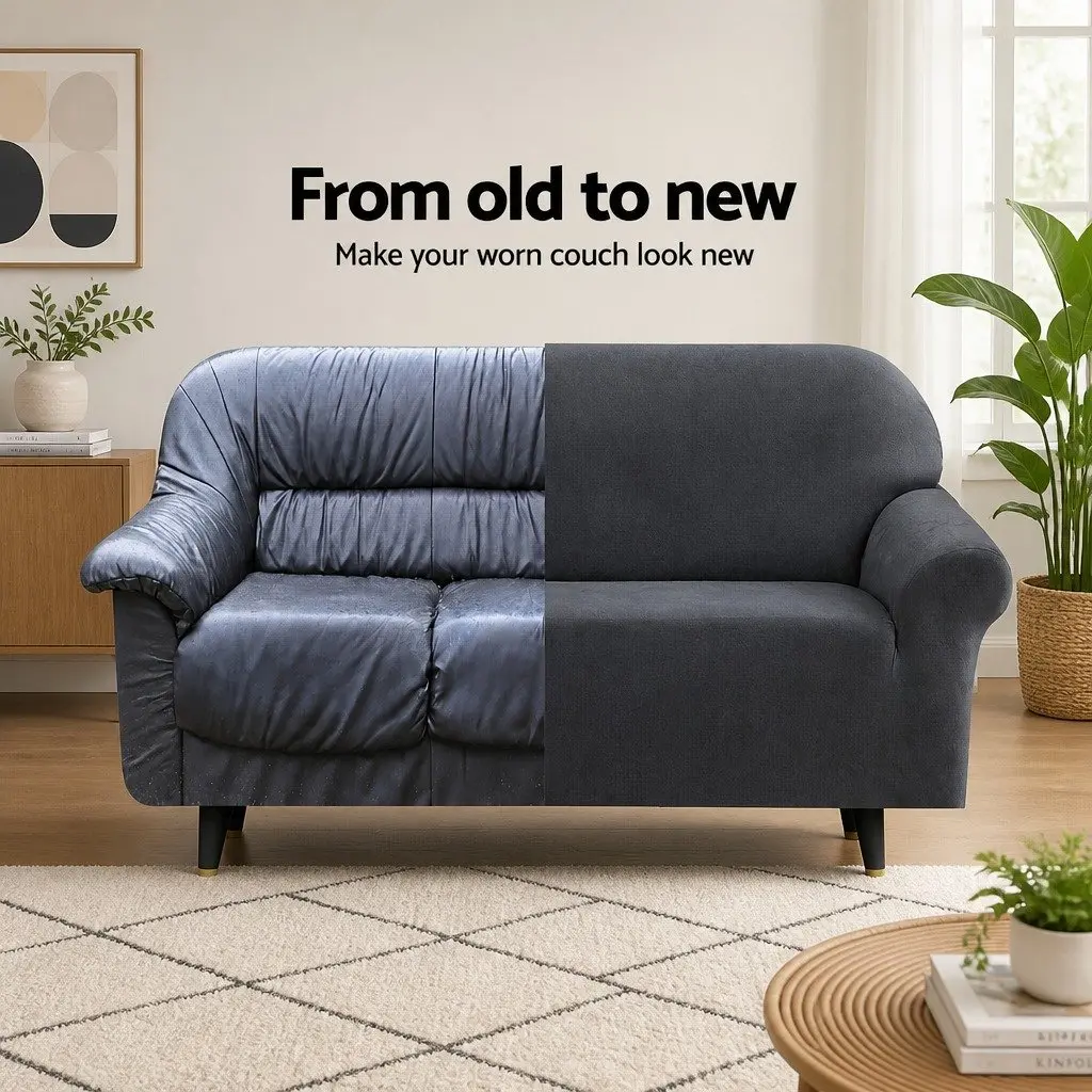 2SeaterVelvetSofaCoverGreyStretchableFurnitureProtectionSlipcover