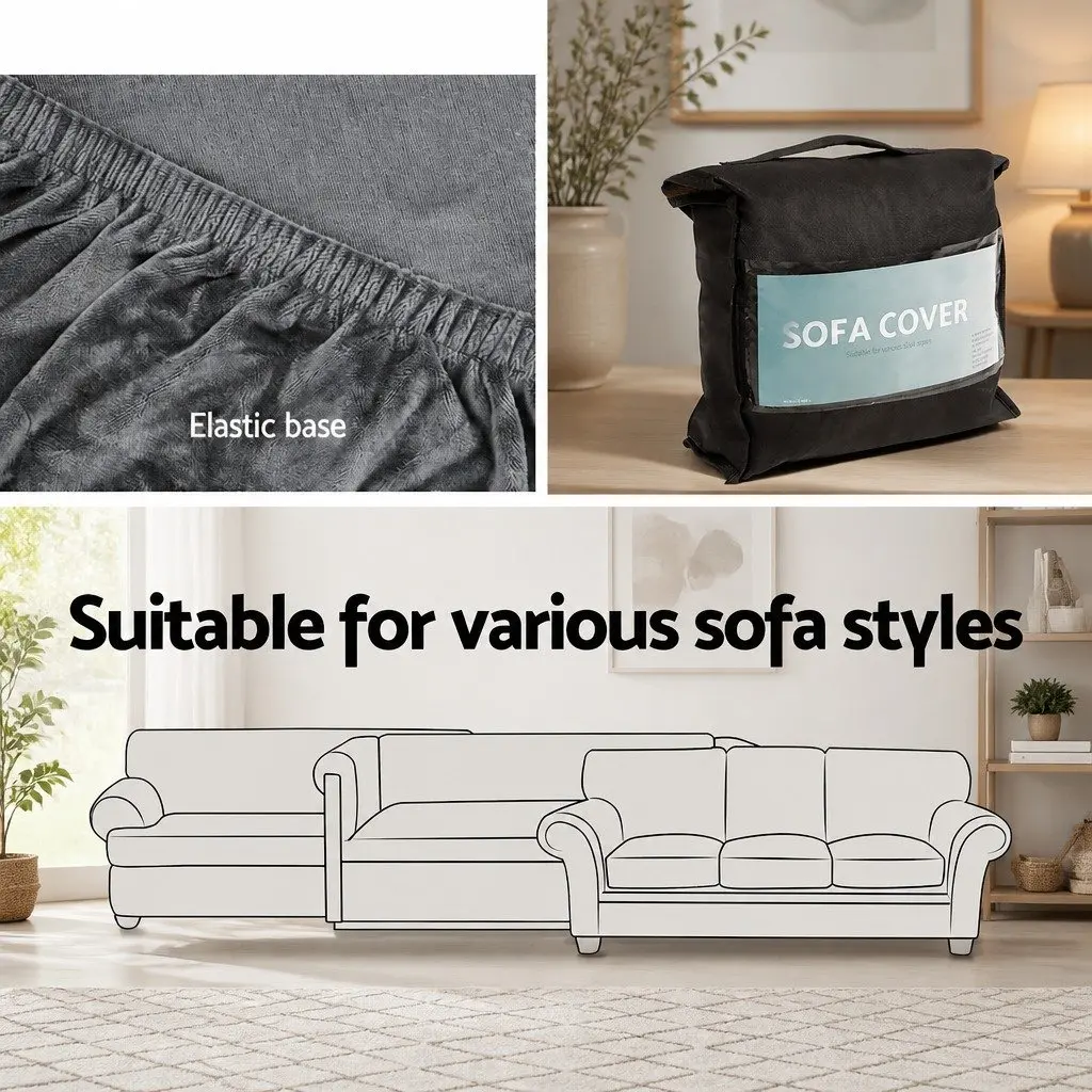 2SeaterVelvetSofaCoverGreyStretchableFurnitureProtectionSlipcover