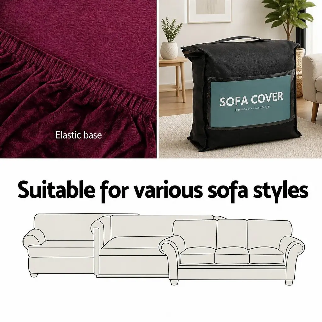 2 Seater Sofa Cover Velvet Stretch Protector Ruby Red