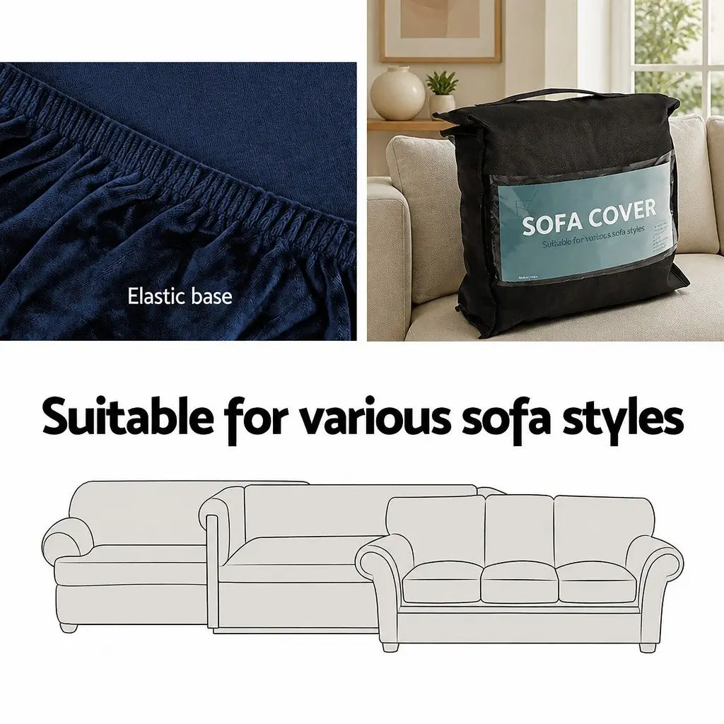 2 Seater Couch Protector Velvet Stretch Cover Navy Blue Super Soft Anti Slip