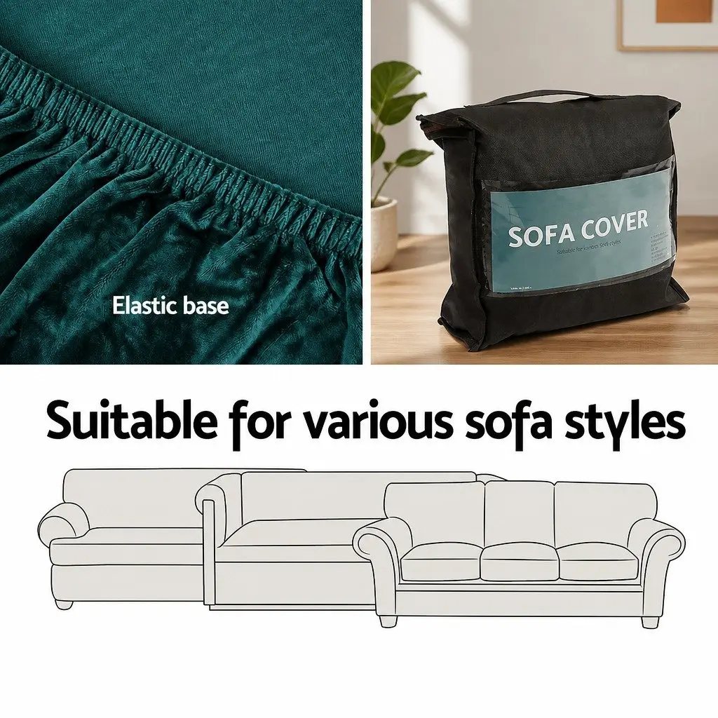 3 Seater Velvet Couch Protector Stretch Slipcover Agate Green Crystal Soft Material