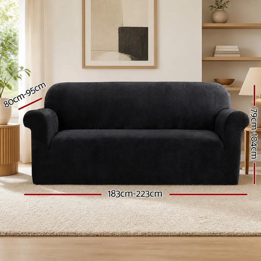 3 Seater Sofa Cover Velvet Stretch Elastic Furniture Black