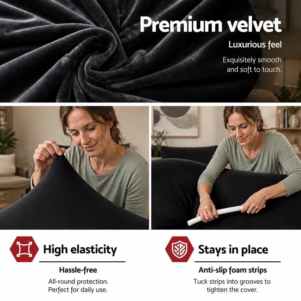 3 Seater Sofa Cover Velvet Stretch Elastic Furniture Black