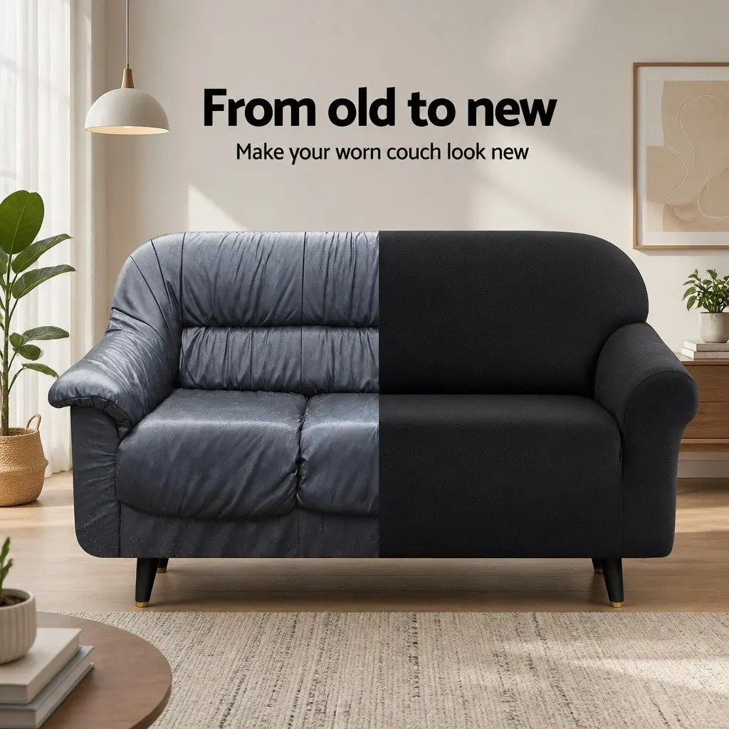 3 Seater Sofa Cover Velvet Stretch Elastic Furniture Black
