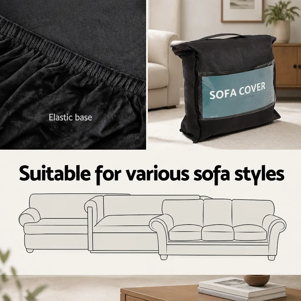 3 Seater Sofa Cover Velvet Stretch Elastic Furniture Black