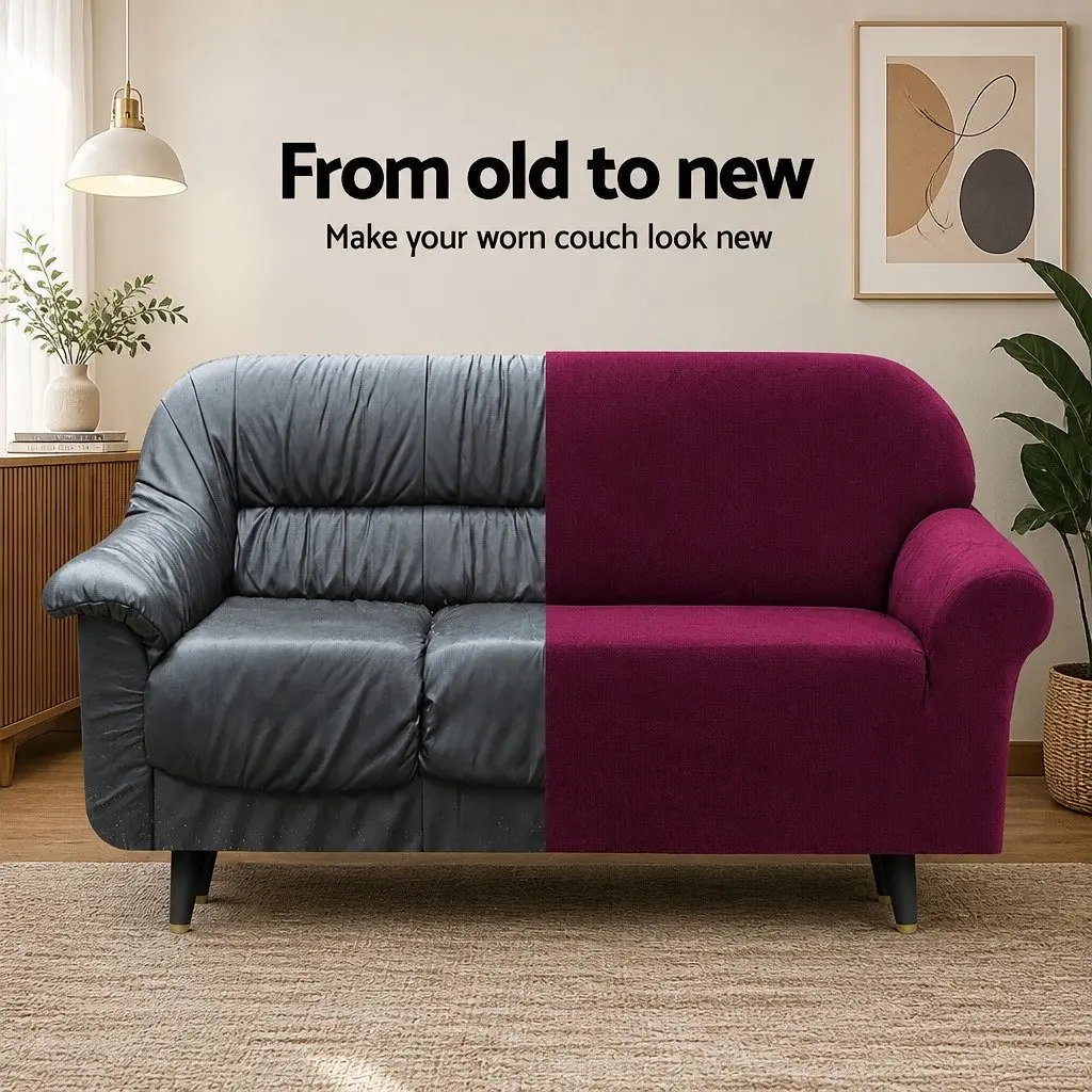 3 Seater Sofa Cover Stretch Velvet Anti-slip Ruby Red