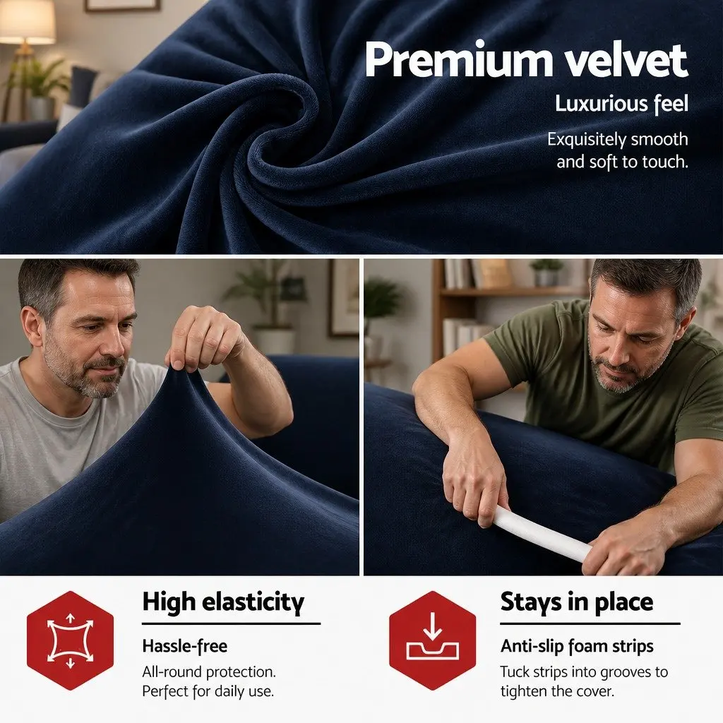 3 Seater Sofa Cover Velvet Couch Protector Stretch Elastic Anti-Slip Washable
