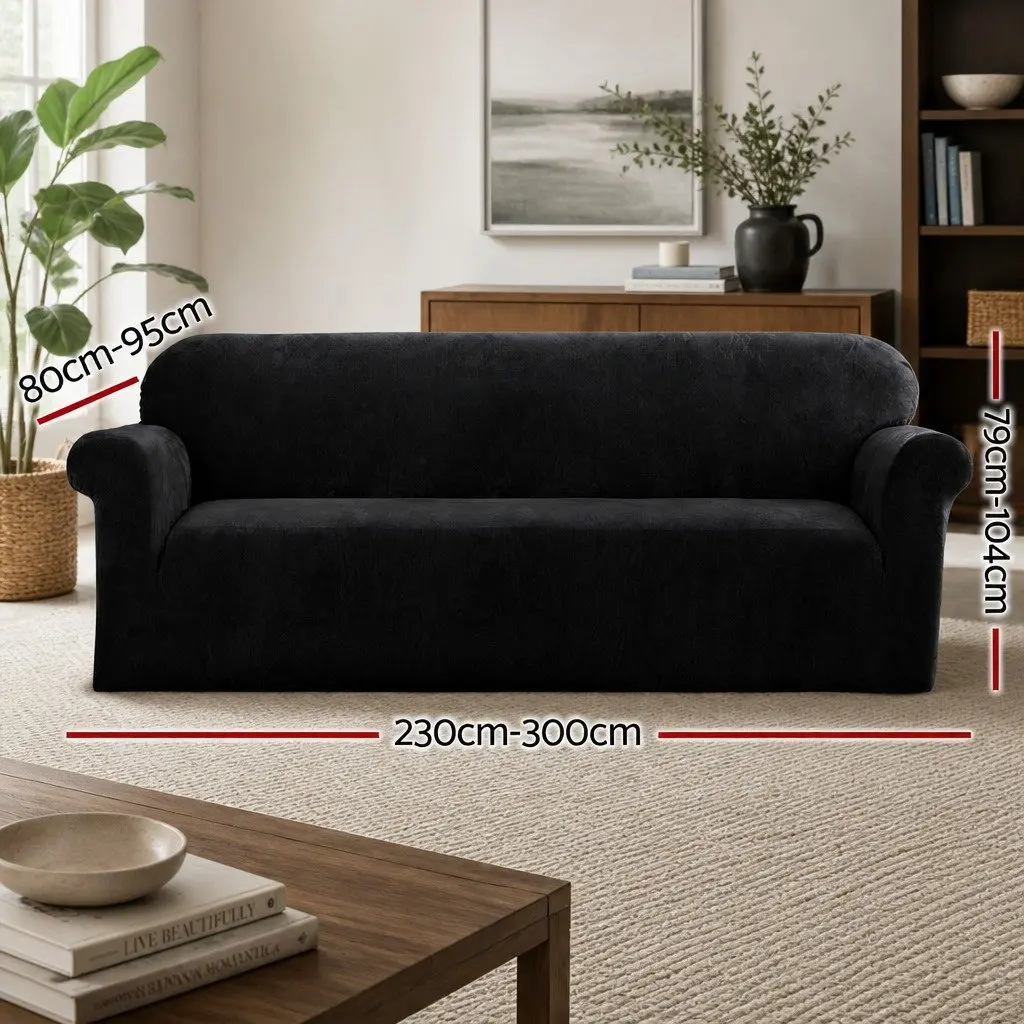 4 Seater Sofa Cover Velvet Stretch Elastic Black Machine Washable
