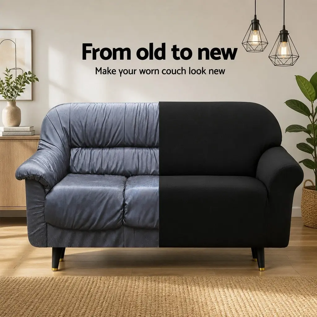 4 Seater Sofa Cover Velvet Stretch Elastic Black Machine Washable